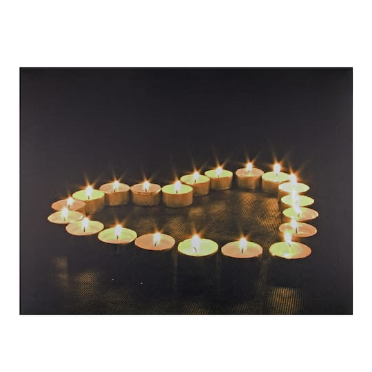 15.75" LED Flickering Heart-Shaped Candles Canvas Wall Art